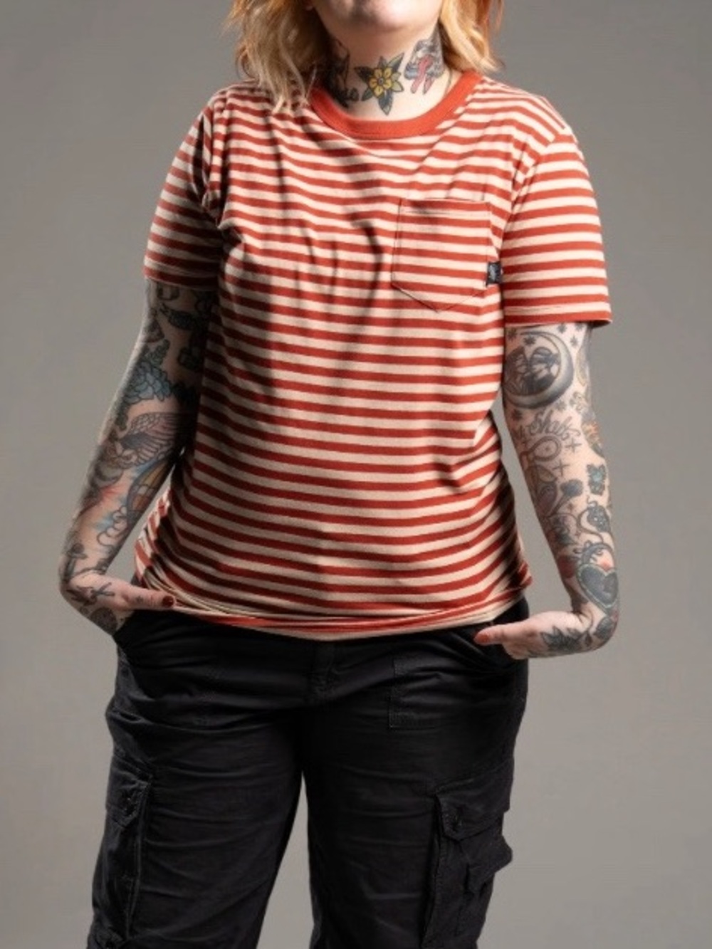 Girrlscout Tommy Striped Tee Red and Tan Stripes Size Medium